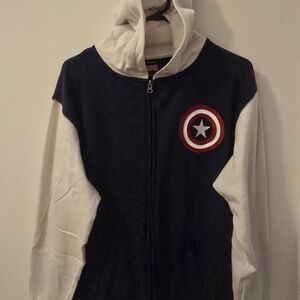 Marvel Navy and White Zip-Up with Shield Emblem